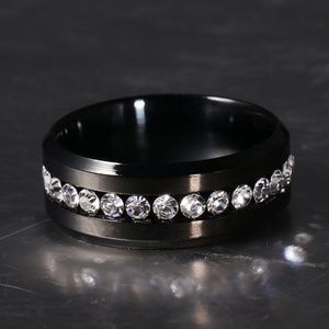 Titanium Wedding Engagement Black Band w/ Crystals
